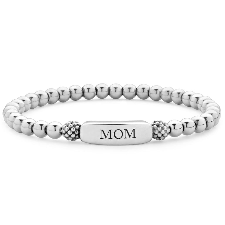 Sterling silver bracelet with a highly polished station with MOM engraved.