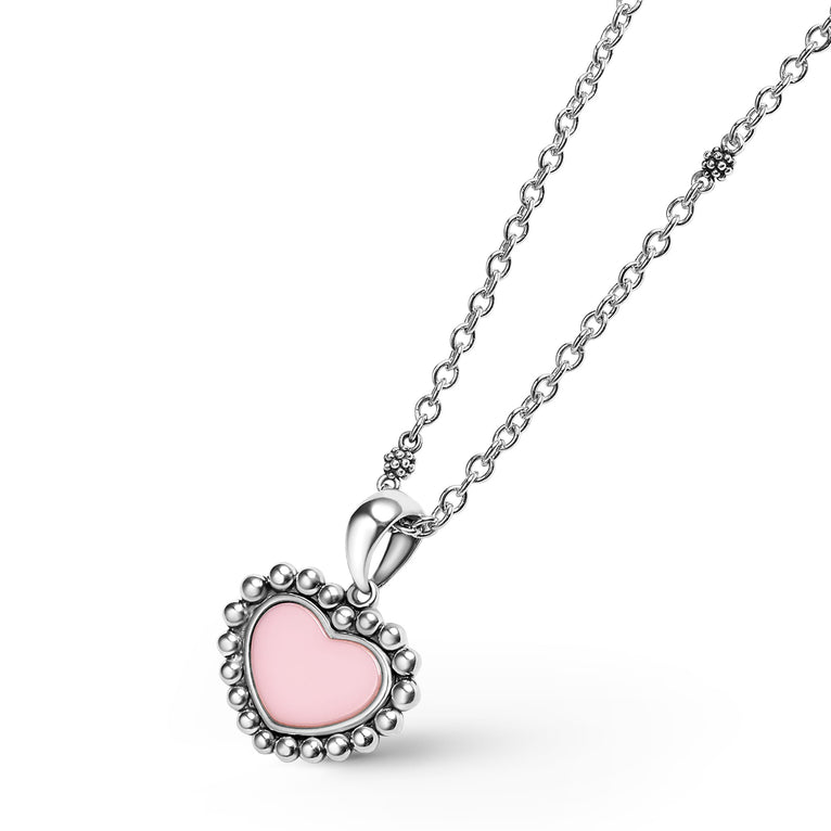 Side view of Pink Ceramic Heart Necklace