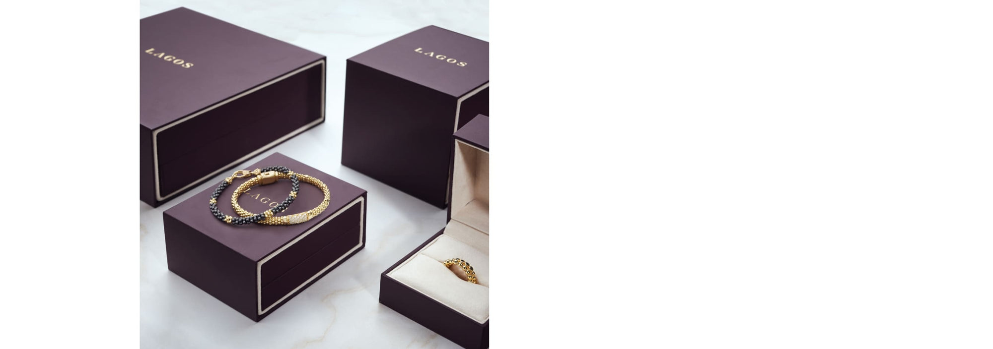 Gold jewelry in custom gift boxes